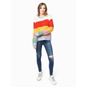 English Factory Women's Knit Sweater XS Multicolor Rainbow Stripes Cozy NWT